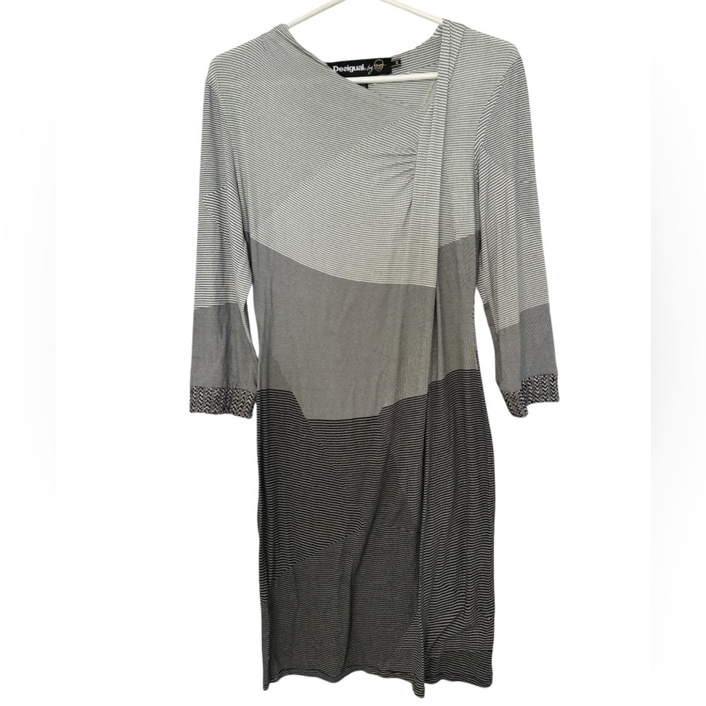 Desigual x Christian Lacroix Amber Dress M Grayscale Asymmetrical Knit Sheath